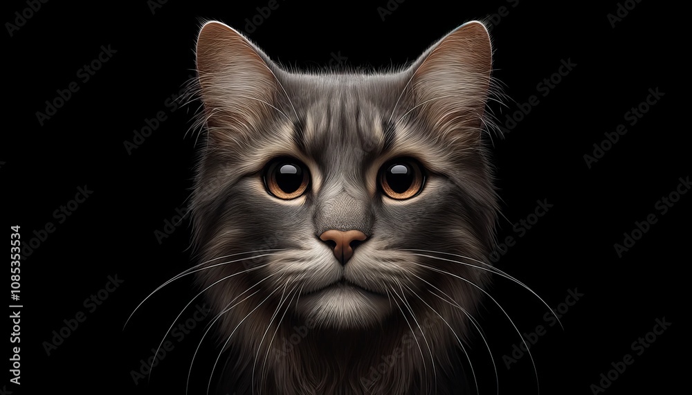 Cute Domestic Cat Animal Face Portrait. Fluffy Cozy Home mascot Character. Whiskers and Smart Attentive Eyes. Lovely Isolated Adorable Kitty Pet Illustration. Cute Domestic Cat Animal Face Portrait. Fluffy Cozy Home mascot Character. Whiskers and Smart Attentive Eyes. Lovely Isolated Adorable Kitty Pet Illustration.