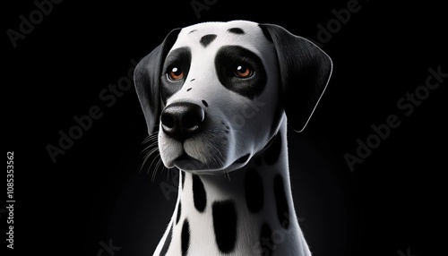 Black and White Dalmatian Dog. Smart and Loyal Adorable Family Friend Portrait. Positive Domestic Purebred Creature. 