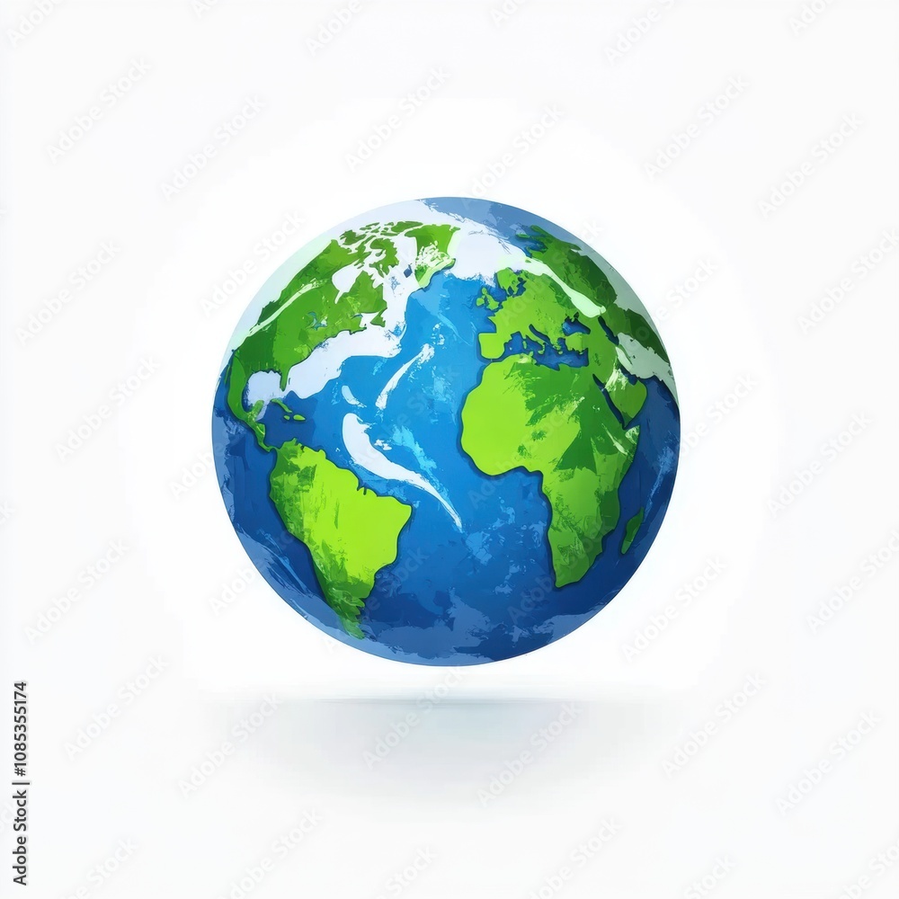 Colorful depiction of Earth showcasing vibrant blue oceans, green continents, and a clear atmosphere against a light background, representing environmental awareness and global unity Colorful depiction of Earth showcasing vibrant blue oceans, green continents, and a clear atmosphere against a light background, representing environmental awareness and global unity