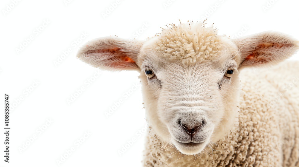 Obraz premium A closeup of a white lamb looking at the camera.