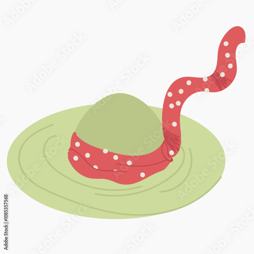 women's green summer hat for sun protection. Side view, top view. Hand drawn vector.