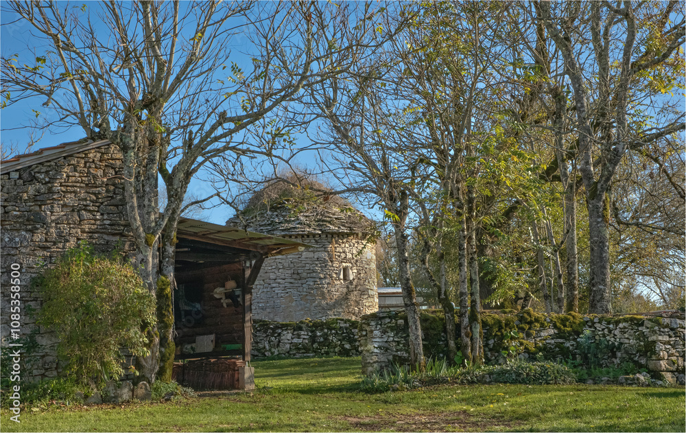 Traditional round stone built small house native to the Dordogne and Lot Valley Traditional round stone built small house native to the Dordogne and Lot Valley