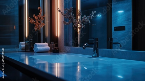 Modern Bathroom Sink with Chrome Faucet and Minimalist Decor photo