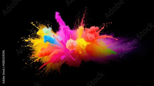 Vibrant Explosion of Colorful Powder on Black Background, Perfect for Celebrations, Festivals, and Creative Designs photo