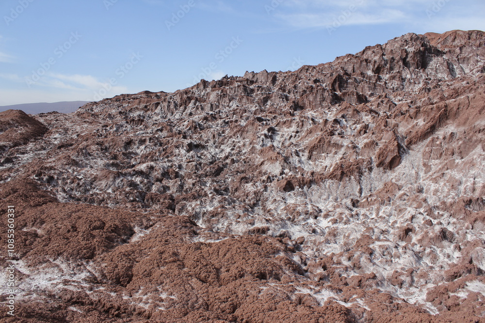Rocky desert terrain with rugged formations and earthy colors, showing the natural beauty of the barren land.