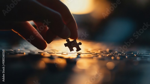 Hand Placing Puzzle Piece into Puzzle