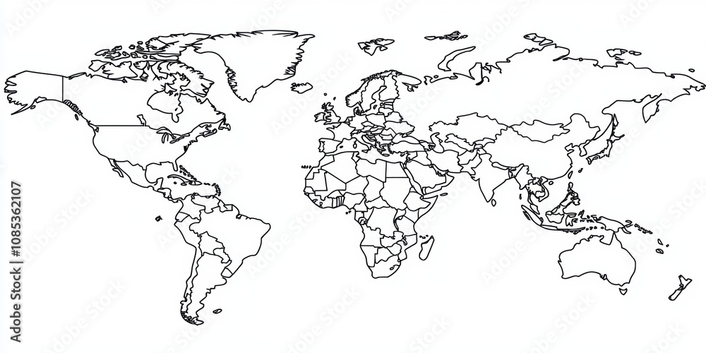Detailed Outline Map of the World Showcasing Countries, Continents, and Geographical Features Suitable for Educational and Informational Purposes Detailed Outline Map of the World Showcasing Countries, Continents, and Geographical Features Suitable for Educational and Informational Purposes