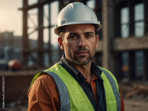 Construction Site Worker in Safety Equipment