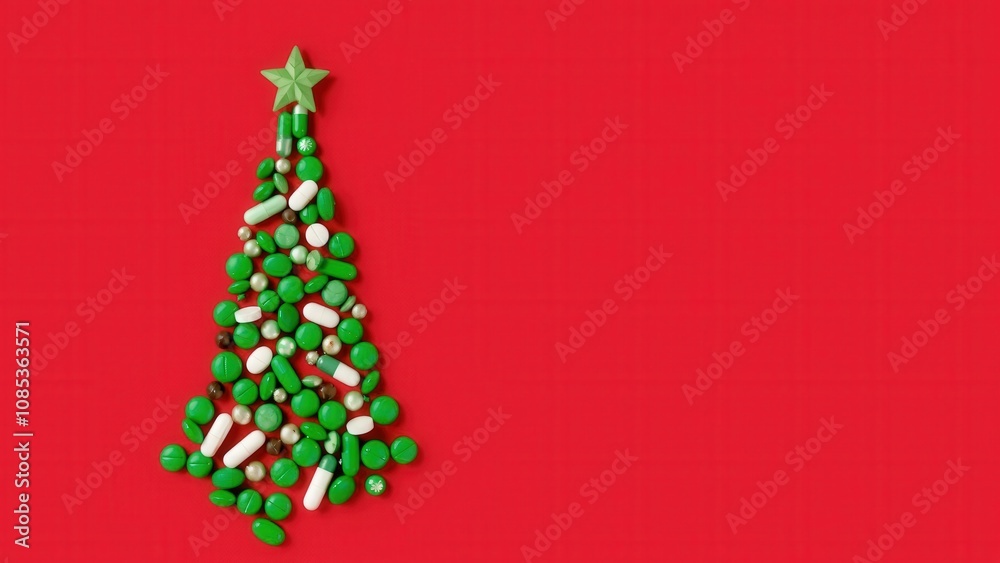 Vibrant Christmas Tree Decoration Crafted with Green and Red Candies on a Festive Red Background Perfect for Holiday Celebrations Vibrant Christmas Tree Decoration Crafted with Green and Red Candies on a Festive Red Background Perfect for Holiday Celebrations