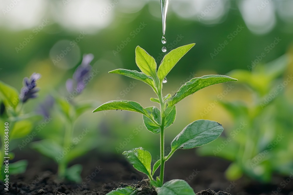 dripping hormone or good serum to young lavender tree in herbal garden for take care in growing time dripping hormone or good serum to young lavender tree in herbal garden for take care in growing time