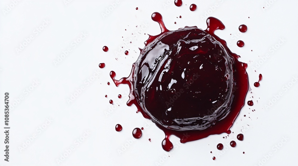 Abstract Close-Up of a Vibrant Red Berry Jam Splatter on a Clean White Background Abstract Close-Up of a Vibrant Red Berry Jam Splatter on a Clean White Background
