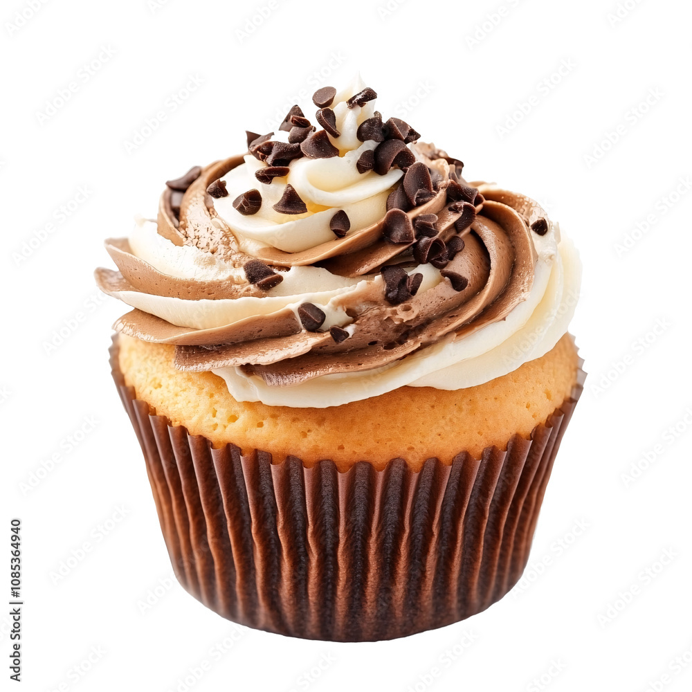 Chocolate cupcake with frosting and sprinkles isolated on transparent background. Chocolate cupcake with frosting and sprinkles isolated on transparent background.