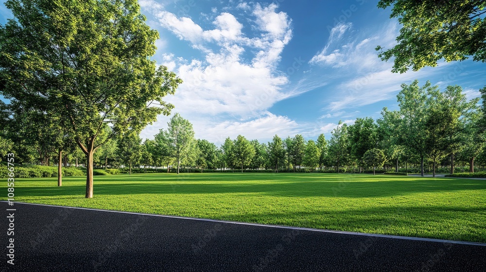 Empty highway asphalt road and beautiful sky in landscape green park Empty highway asphalt road and beautiful sky in landscape green park