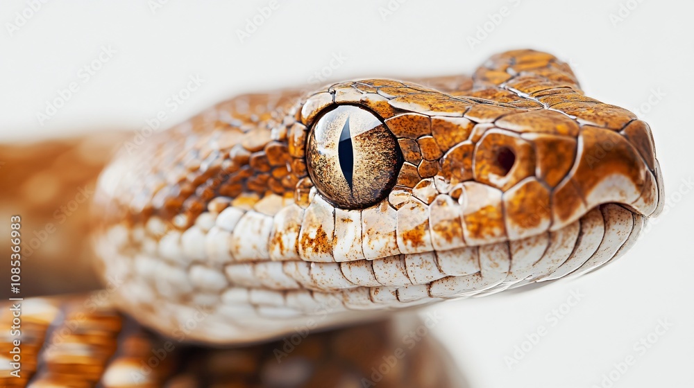 Fototapeta premium Close-up of a snake's head, showcasing its intricate scales, captivating eye, and intriguing texture. A mesmerizing glimpse into the world of reptiles.