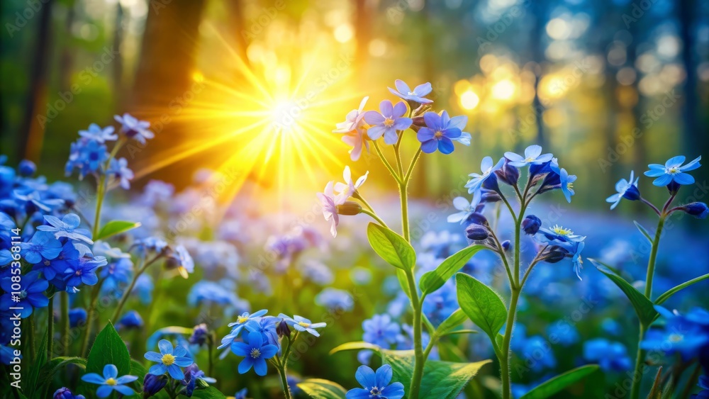 Fototapeta premium Stunning Display of Gorgeous Spring Blue Wildflowers in a Serene Natural Landscape, Perfect for Conceptual Photography and Nature Enthusiasts