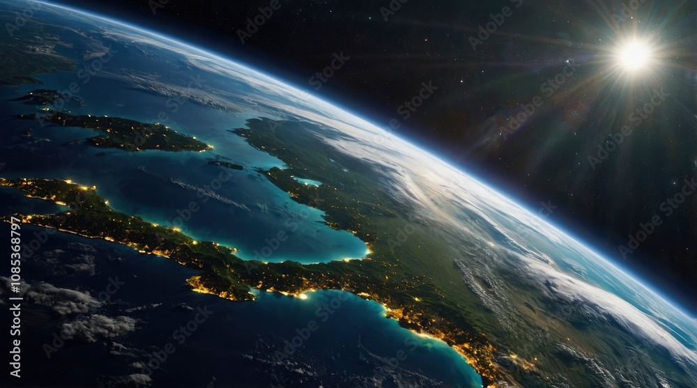 Earth Scene From Space made in 3d software from scratch - generative ai Earth Scene From Space made in 3d software from scratch - generative ai