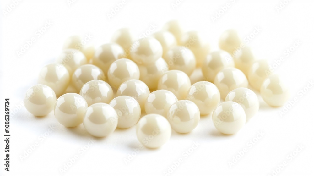 Pile of Lustrous Pearls on White: A Close-Up Pile of Lustrous Pearls on White: A Close-Up
