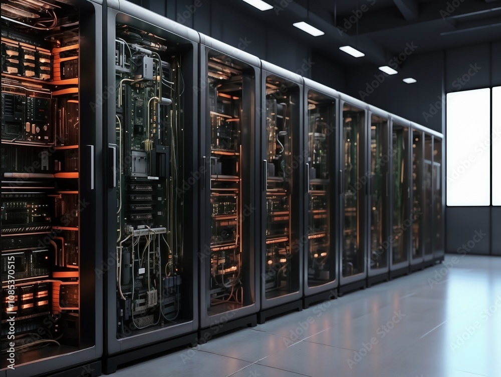 supercomputer. server rack in a data center supercomputer. server rack in a data center