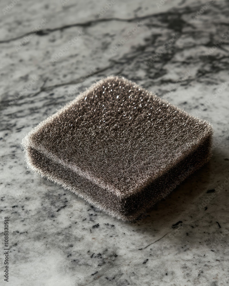 A versatile cleaning pad features fine metallic fibers, perfect for scrubbing and removing grime. A versatile cleaning pad features fine metallic fibers, perfect for scrubbing and removing grime.