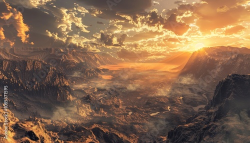 A Breathtaking Sunset Over a Rugged Mountain Range