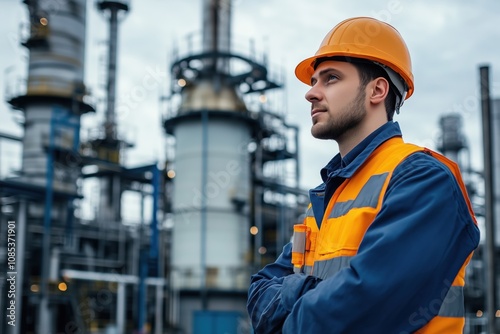 a working engineer working at a factory in a protective uniform, protective glasses. the concept of security