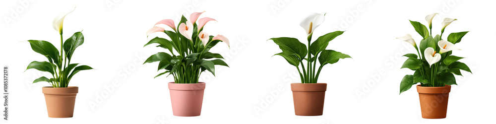 Minimalist Calla Lily Plant in Flowerpot on White Background Minimalist Calla Lily Plant in Flowerpot on White Background