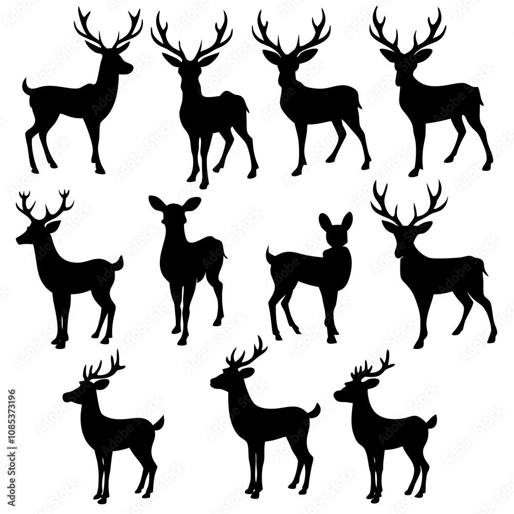 Christmas Deer Silhouette Vector, Festive Reindeer Silhouette Vector, Silhouette Deer Christmas Deer Silhouette Vector, Festive Reindeer Silhouette Vector, Silhouette Deer