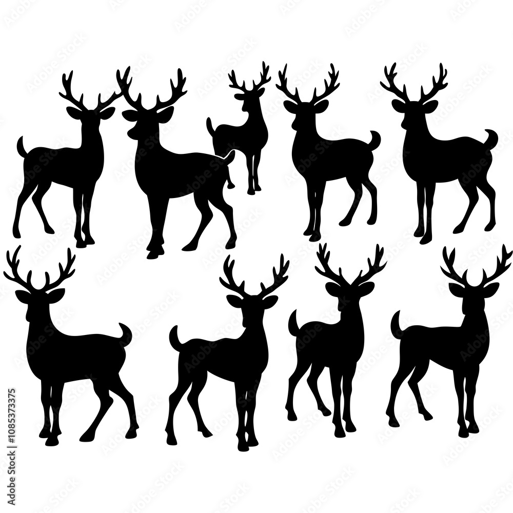 Christmas Deer Silhouette Vector, Festive Reindeer Silhouette Vector, Silhouette Deer Christmas Deer Silhouette Vector, Festive Reindeer Silhouette Vector, Silhouette Deer