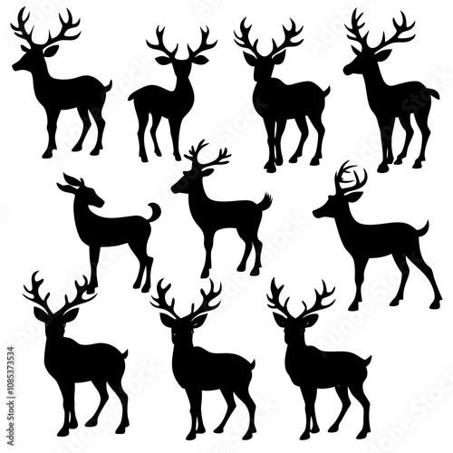 Christmas Deer Silhouette Vector,  Festive Reindeer Silhouette Vector, Silhouette  Deer