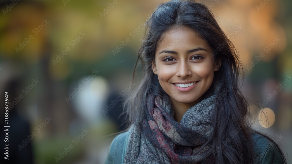 A joyful Indian woman smiles warmly, embracing the beauty of everyday life in natural light A joyful Indian woman smiles warmly, embracing the beauty of everyday life in natural light