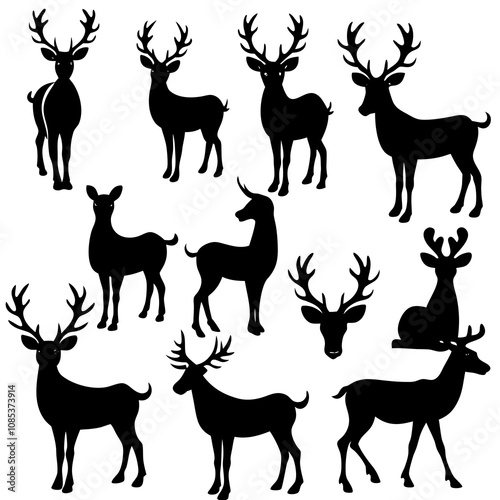 Christmas Deer Silhouette Vector, Festive Reindeer Silhouette Vector, Silhouette Deer