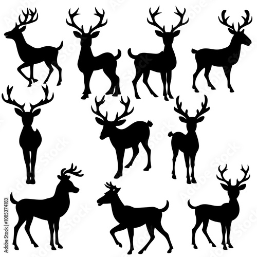 Christmas Deer Silhouette Vector, Festive Reindeer Silhouette Vector, Silhouette Deer