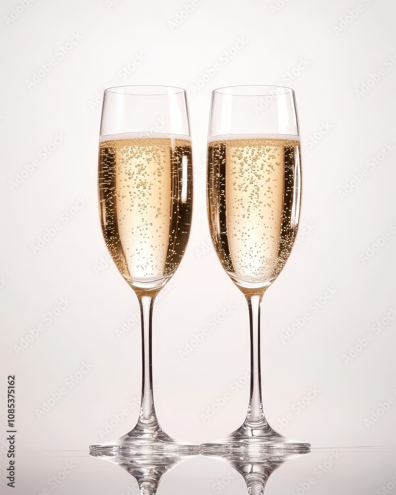 Elegant graphic of champagne glasses with sparkling bubbles against a white background, ideal for celebration or luxury themes. Elegant graphic of champagne glasses with sparkling bubbles against a white background, ideal for celebration or luxury themes.
