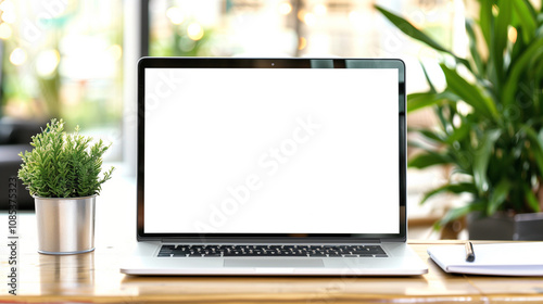Modern Workspace with Blank Laptop Screen, cut out