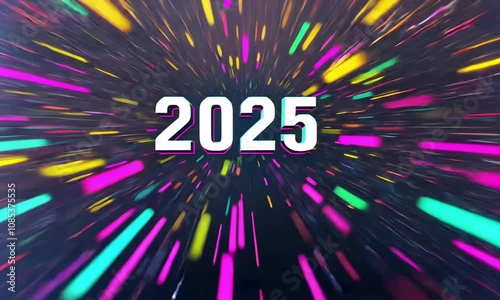 Dynamic and Colorful Burst Background Concept for New Year Celebrations in 2025 Featuring Radiant Lines and Vibrant Colors in a Festive Style