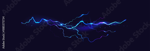 Powerful electrical current energy. Flash of lightning in a magic frame. Neon discharge in smoke effect.
