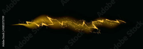 Powerful electrical current energy. Flash of lightning in a magic frame. Neon discharge in smoke effect.
