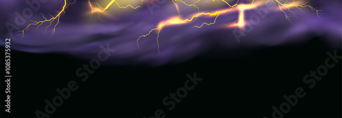 Powerful electrical current energy. Flash of lightning in a magic frame. Neon discharge in smoke effect.
