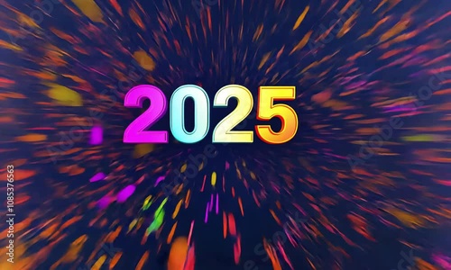 Colorful Abstract Background with Bright Streaks and a Bold Number 2025 Representing New Year Celebrations and Festive Events in a Vibrant Digital World