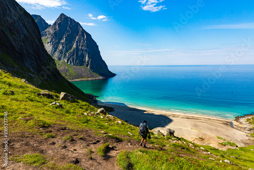 Hiking to Kvalvika Beach photo