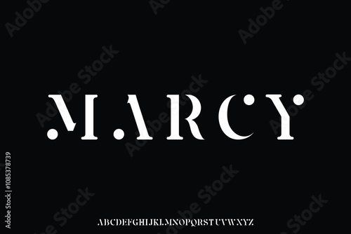 Abstract elegant stencil type style serif alphabet display font vector