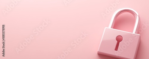 Pink Lock Set Against a Pink Background. Concept of Protection, Privacy Safety Measures. Bright Vibrant Color Padlock Top view, copy space, banner. Minimalistic flat lay. Digital Data Security. Signal