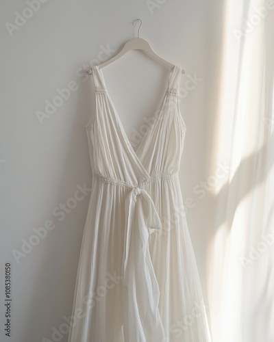 Elegant nightgown showcased from the front against a white backdrop, emphasizing its soft texture and intricate details for a fashion display.