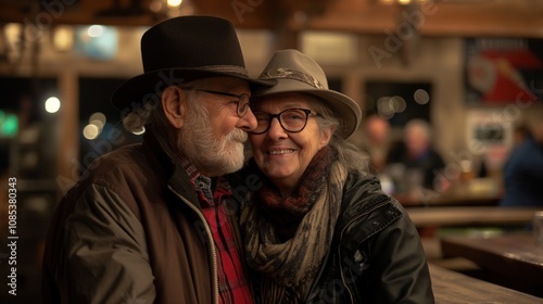 A loving couple shares an intimate smile in a warm, welcoming atmosphere