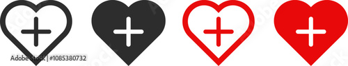 add to wishlist icon set. Love with plus symbol. Favorite product concept. 
