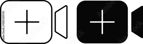 Add video icon set. Import visual content. Upload media file. 
