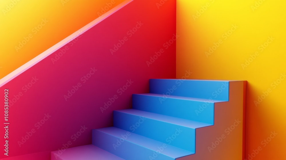 Vibrant Ascent: Abstract Staircase in Bold Hues Vibrant Ascent: Abstract Staircase in Bold Hues