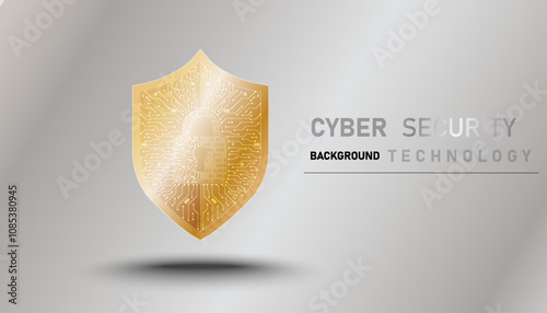 Cyber security vector background, shield lock in futuristic Concept of internet privacy and cyber protection,shield Gold color with circuit texture