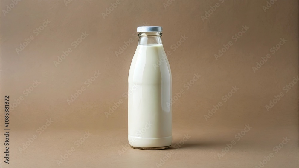Minimalist Blank Milk Bottle on Neutral Background
