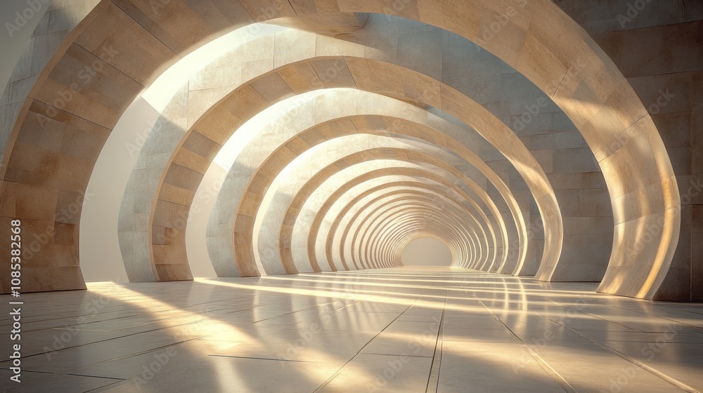 Obraz premium Sunlit Architectural Wonder: A Serene Passage Through Concentric Arched Hallways
